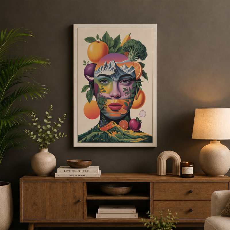 Harvest Face Eclectic 1 Piece Wrapped Canvas Wall Art, 24x16 - 61.0 x 40.6 cm, Sage Border