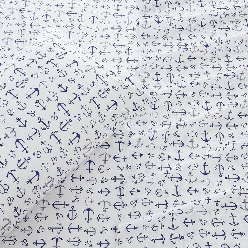 Twin Nautical Anchor Print Microfiber Sheet Set