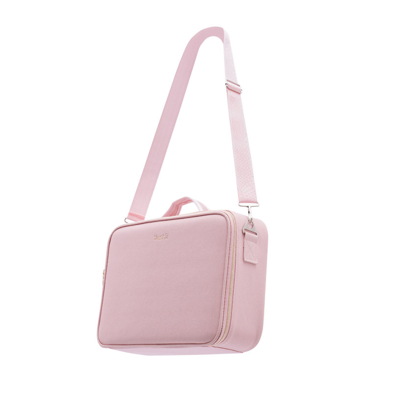Trousse de maquillage avec miroir, lumières et séparateurs réglables, Rose