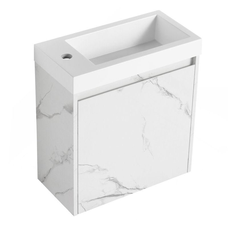 Meuble-lavabo mural flottant de 20 po avec lavabo en résine et porte d'armoire à fermeture en douceur, Blanc