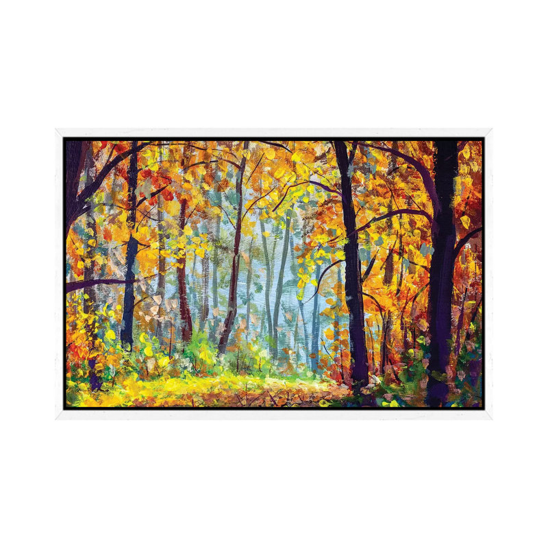 Autumn Forest 1 Piece Painting on Canvas, 66.04cm H x 101.6cm W x 3.81cm D, White Framed