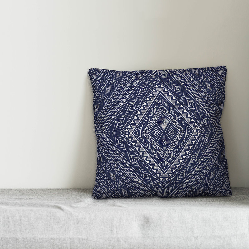 Throw Pillow, 16" x 16", Navy/White Geometric 5