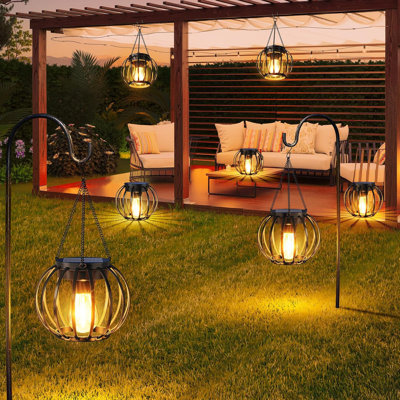 Lanternes solaires d'extérieur imperméables à l'eau, lanternes suspendues en métal à lumières solaires d'extérieur, lanterne suspendue d'extérieur marche / arrêt automatique pour décoration de jardin