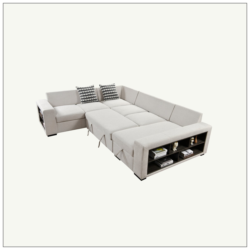Canapé modulaire rembourré 5 pièces Xareni, Velours beige