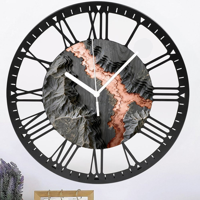 Horloge murale ronde en fer 10 po avec mouvement à quartz silencieux, chiffres romains, impression UV, Or gris