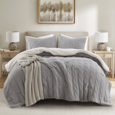 Riordan Gray Textured Knit Chenille 3-Piece King Comforter Set