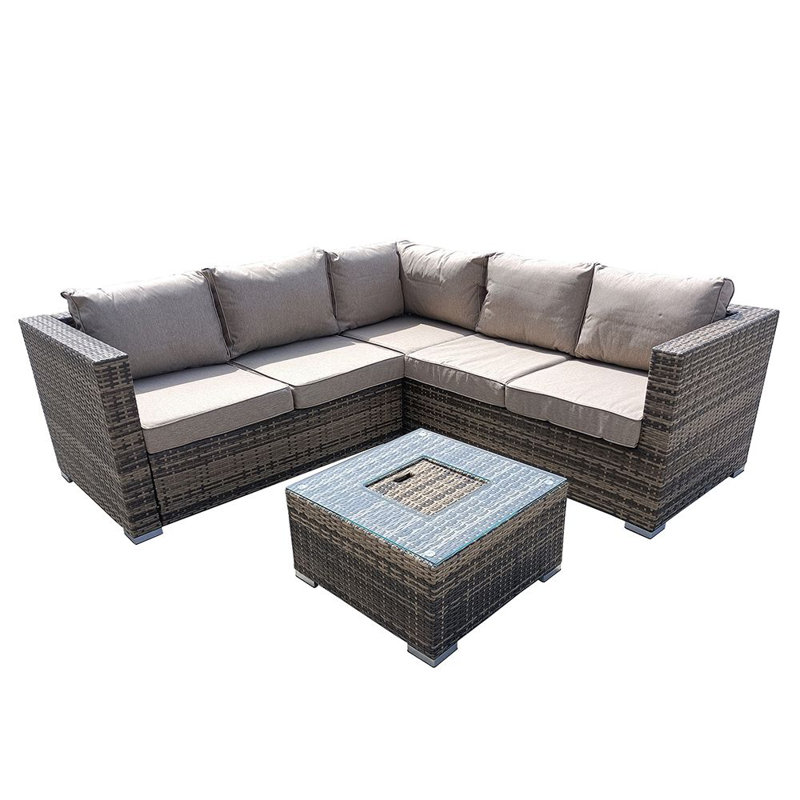Airalynn Rattan Wicker 5 - Person Seating Group with Cushions, Brown, Beige