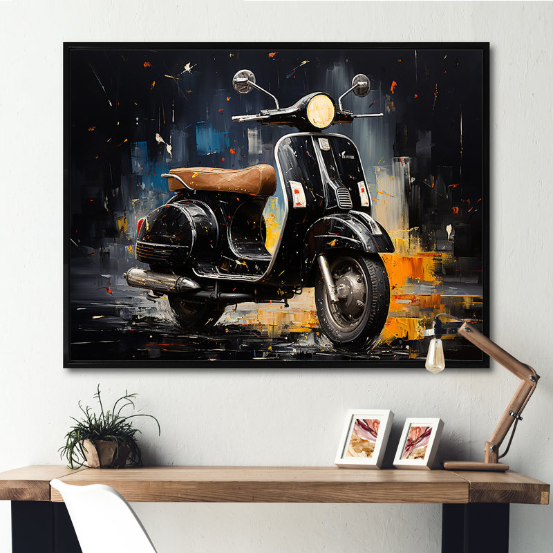 Scooter Adventures II sur impression sur toile, Cadre flottant noir, H 24 po x l 32 po x P 1 po