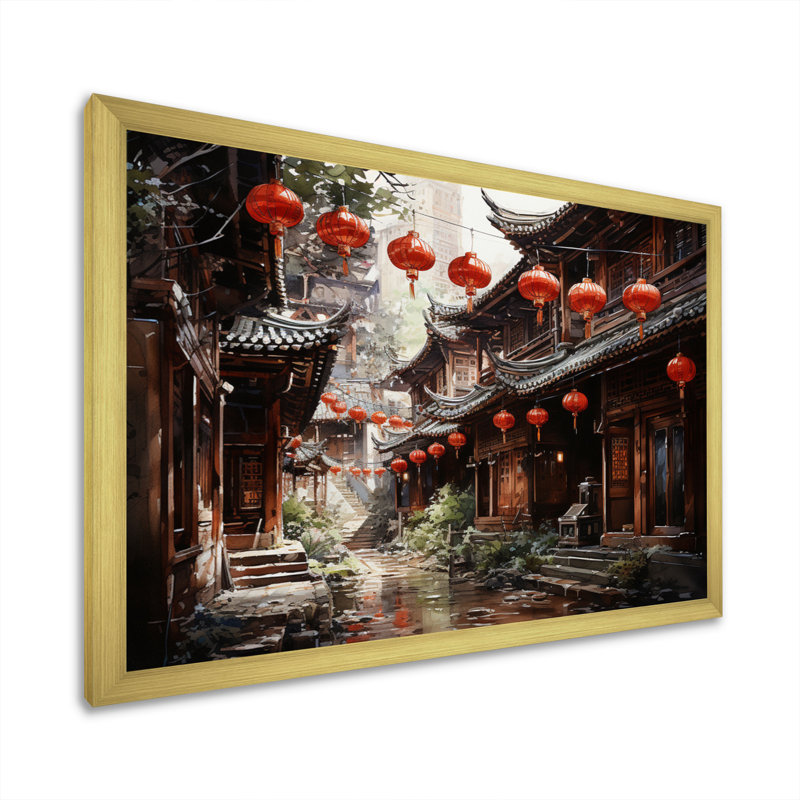 «China Red Lantern II» - impression, H 34 po x l 44 po x P 1,5 po, Encadrement doré