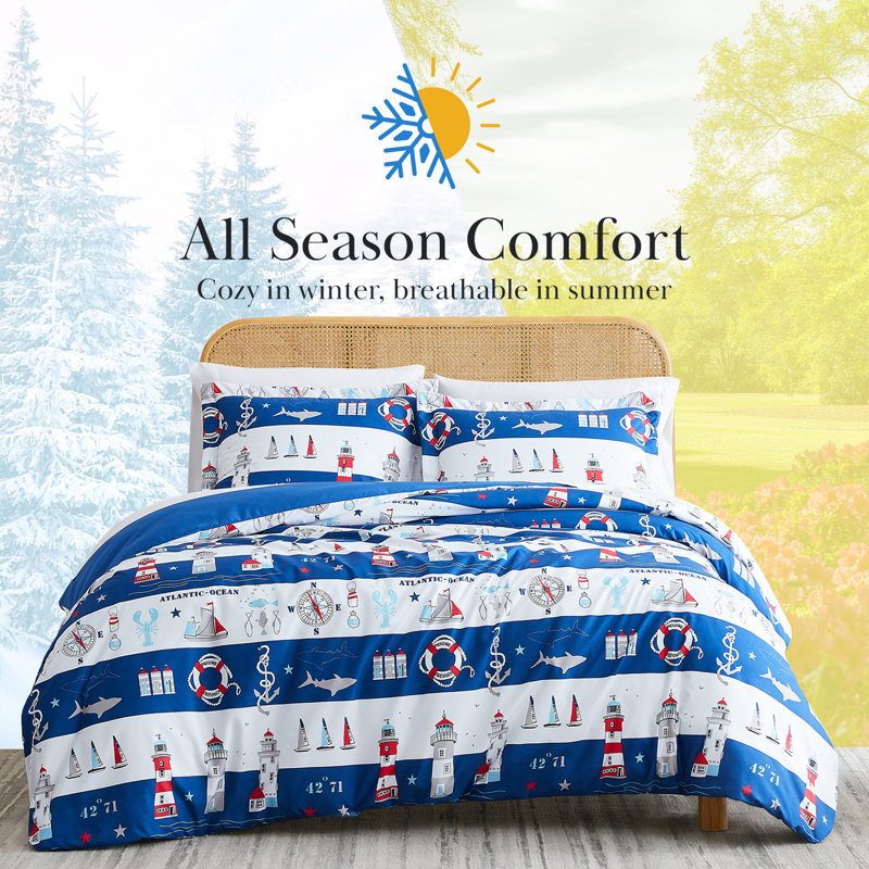 Ensemble de couette réversible surdimensionné 3 pièces Southshore Fine Linens Atlantic Blue King/California King, 1 couette et 2 taies d'oreiller King, en microfibre ultra douce