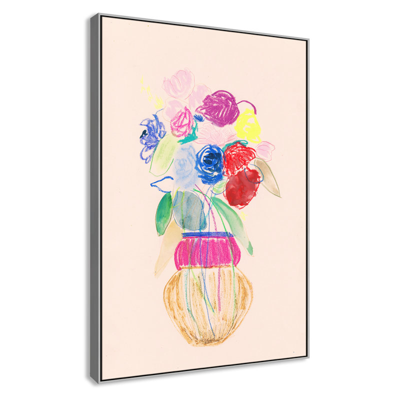 «Simple Floral II» par Bea Dina, Pas de tapis, H 61,5 po x l 41,5 po x P 2 po, Toile argentée avec cadre flottant