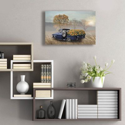 Art mural en verre épique «Sunflower Truck» par Lori Deiter, 24 po x 16 po