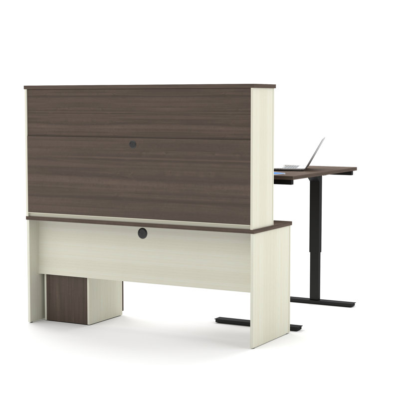 Operle Adjustable L-Shaped Standing Desk, White Chocolate & Antigua