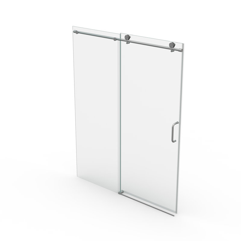 Porte de douche coulissante simple, porte de salle de bain sans cadre, Nickel brossé