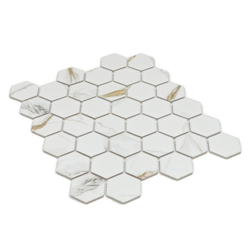 Carreau de mosaïque en porcelaine hexagonale 2 po x 2 po Calacatta Gold