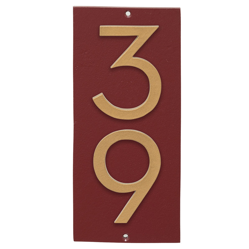 Plaque d’adresse murale sur 1 ligne flottante, Rouge brique, Or, Oui