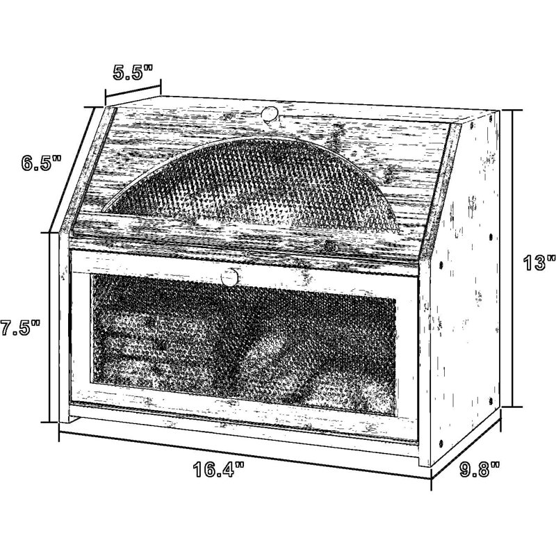 Boîte à pain en bambou avec porte à motif de losanges en acrylique, bac de rangement de pain à double couche pour la fraîcheur et l'organisation