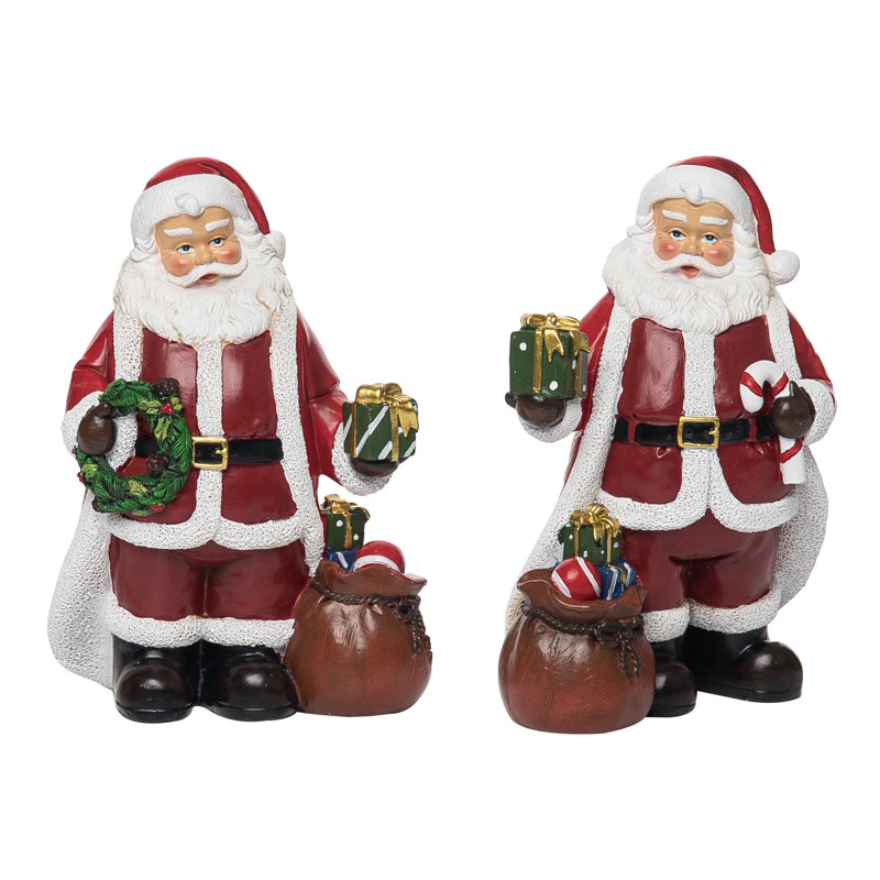  Christmas Resin Jolly Santa Figurine Set of 2 Christmas Home Decorations