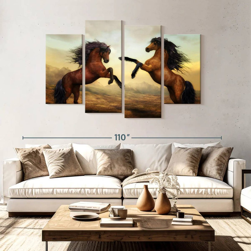 Brampt Fighting Brown Horses, 54'' H x 84'' W