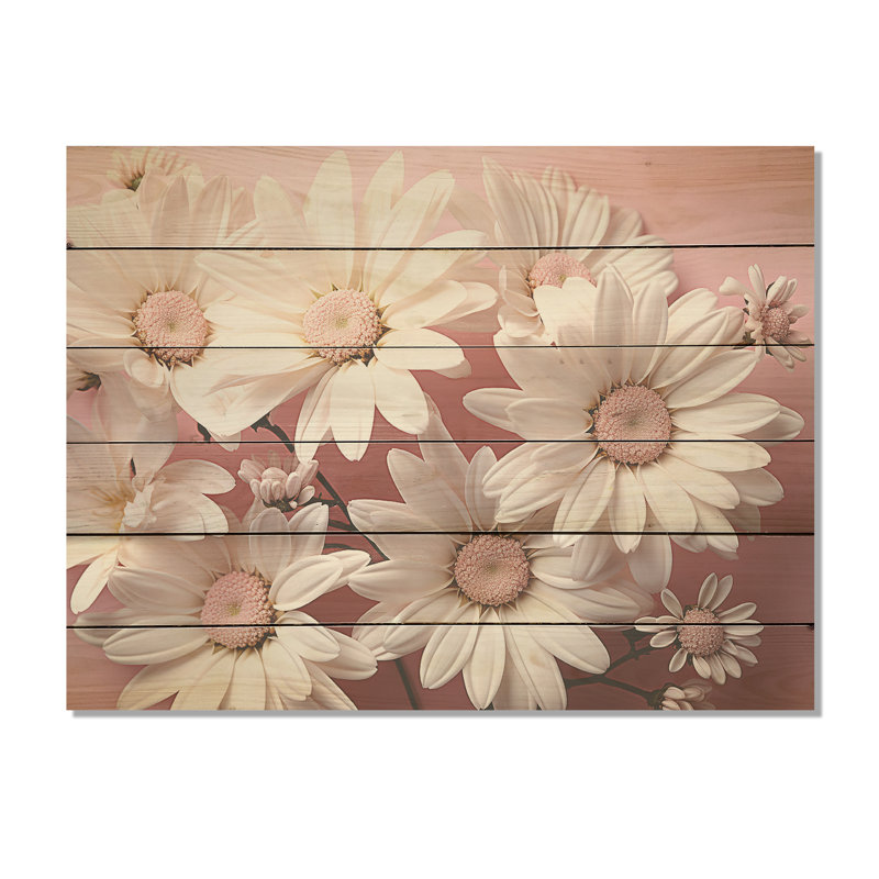 «White Daisy Bloom Elegance - marguerites», art mural sur bois de pin naturel, H 24 po x l 32 po