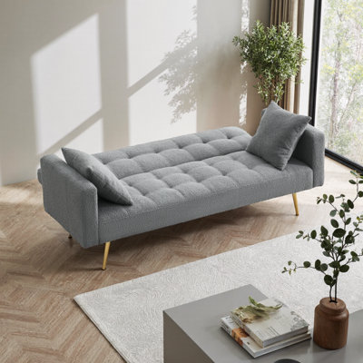 72" Plush Teddy Fleece Sofa Bed With 2 Pillows & Detachable Arms – Convertible Sleeper For Cozy Spaces