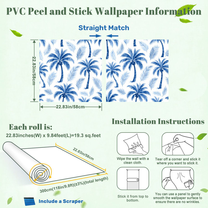 Papier peint auto-adhésif à motif d'aquarelle et de palmiers tropicaux d'été