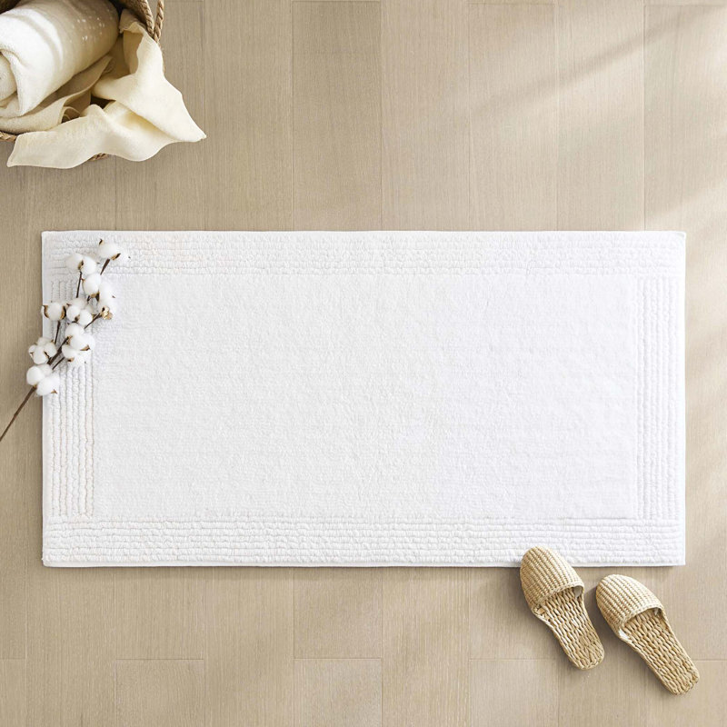 1 PCS 100% Cotton Tufted 3000 GSM Reversible Bath Rug, White, 36" L x 24" W