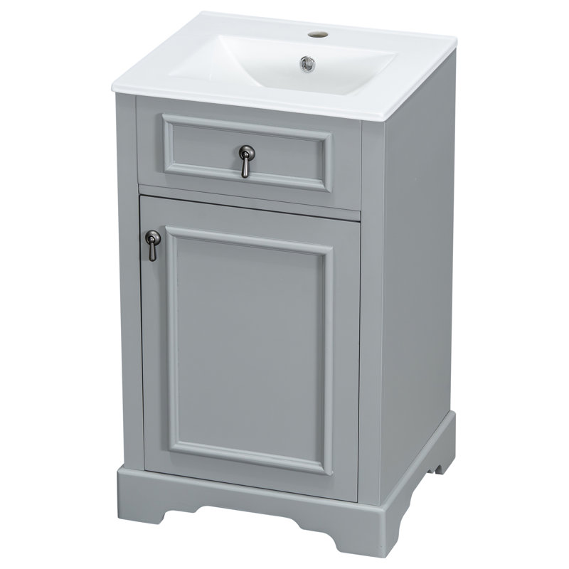 Meuble-lavabo compact de 20 po: lavabo en céramique, porte à fermeture en douceur, tablette réglable et support de rangement pour porte