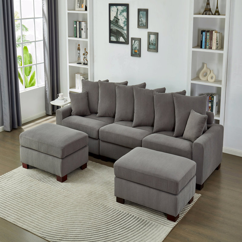 Modular Sectional Sofa,5 Seater Oversized Convertible L & U Shaped Couch, Corduroy Fabric, Gray Fabric
