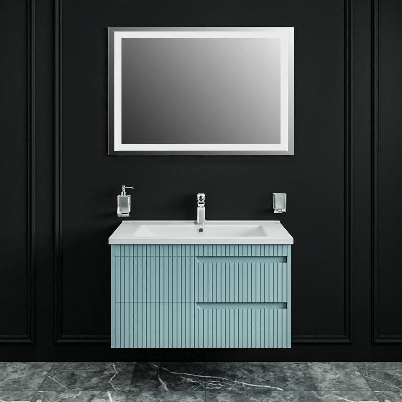 Ensemble de meuble-lavabo mural avec lavabo Jakki-W_Modern, Vert clair mat