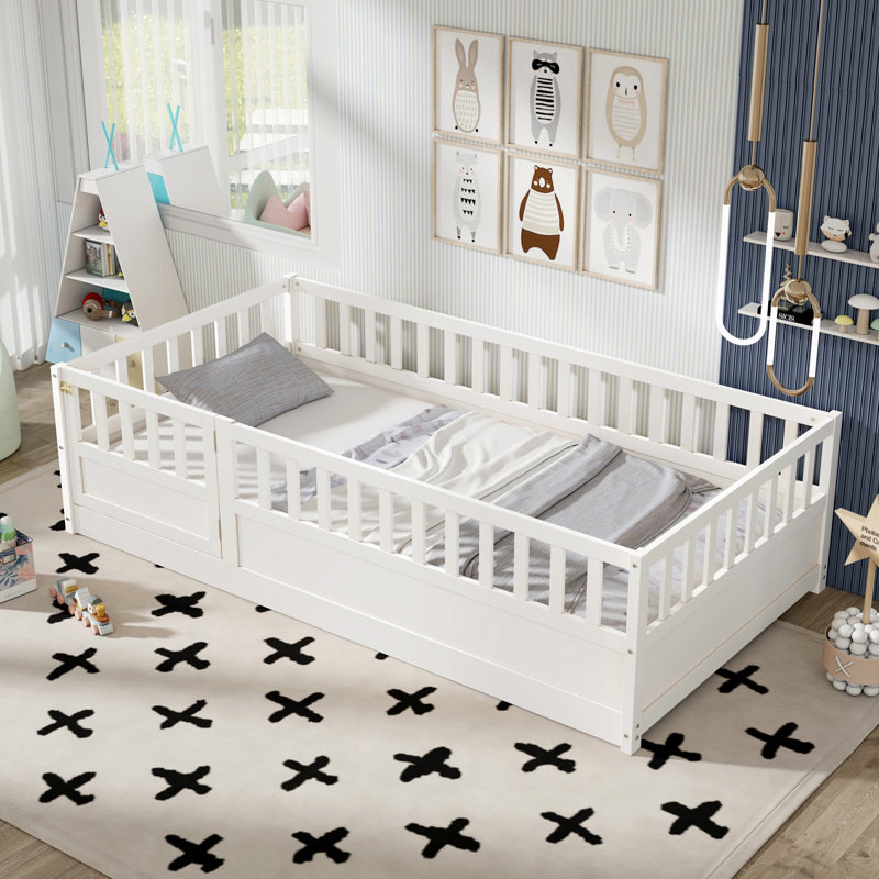 Lit de plancher avec lattes de soutien, Simple, Blanc