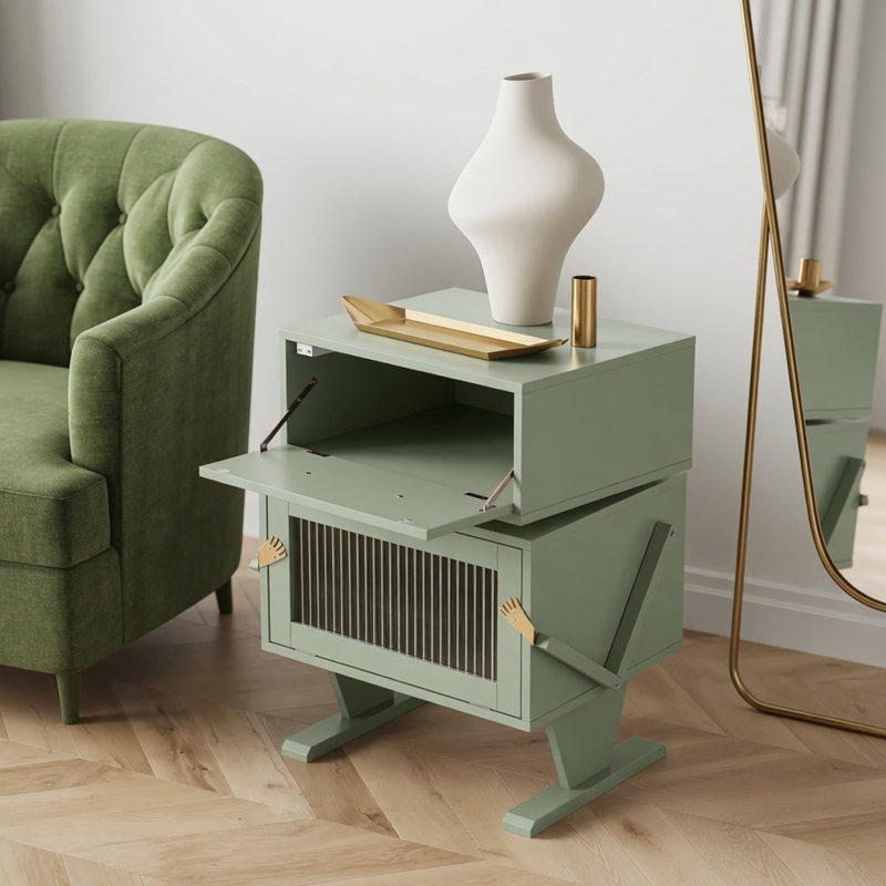 Table de bout à DEL 20,7 "en forme de robot avec tiroir rotatif et armoire de rangement, Green