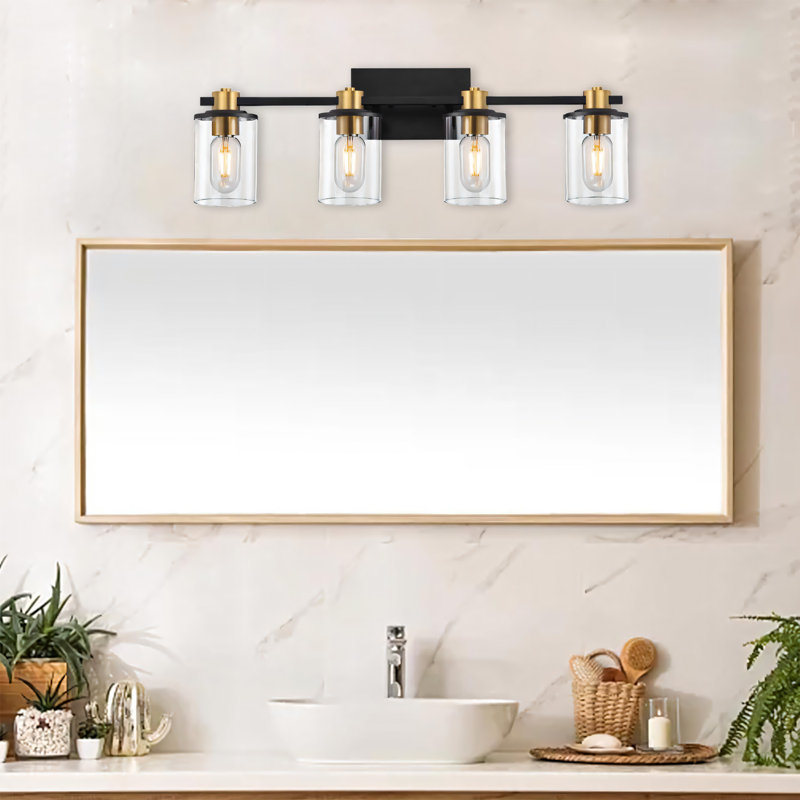 4 - Light Dimmable Black And Gold Bathroom Vanity Light