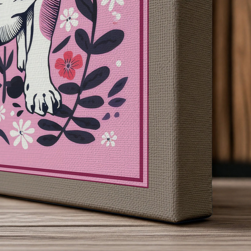 Bulldog in Bloom Eclectic - Wrapped Canvas, 30x20 - 76.2 x 50.8 cm, Taupe Border