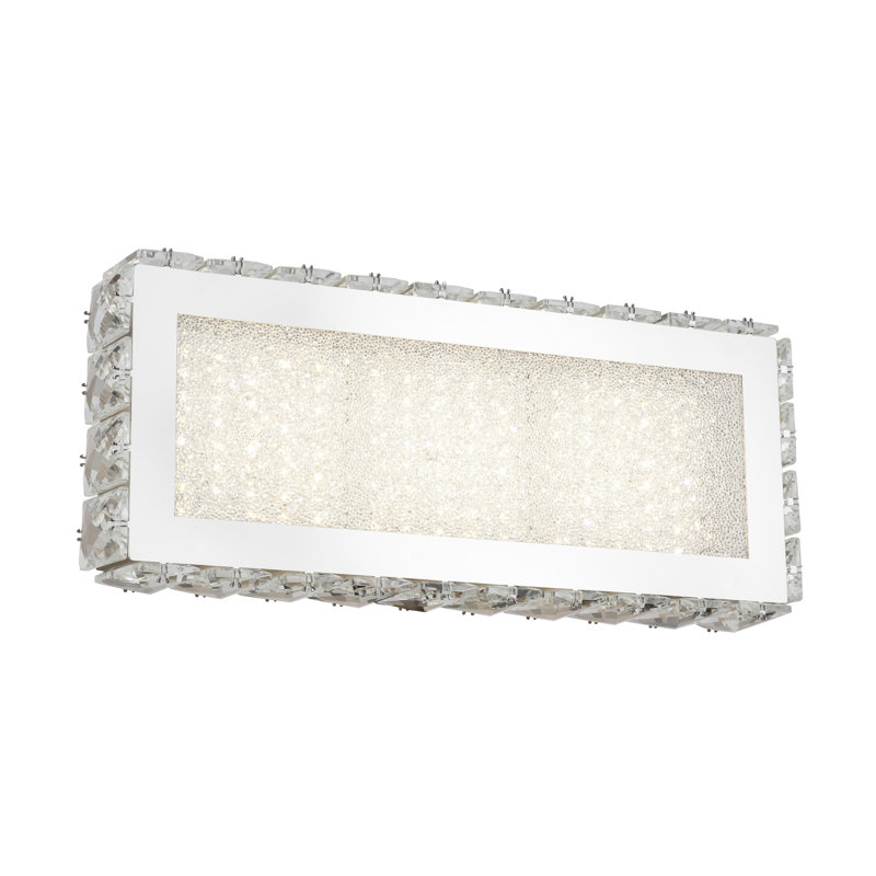 PIxlet Modern Chrome Crystal Rectangular Wall Sconce, 5" H x 12" W 3.5" D
