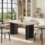 Table de salle à manger de luxe 63 "à dessus en pierre avec veines uniques naturelles et bois noir bi-matière + base en acier inoxydable