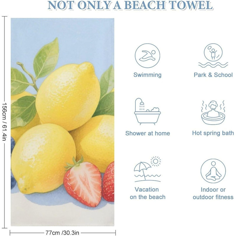 Serviette de plage en microfibre à séchage rapide et citron, 60 x 80 po