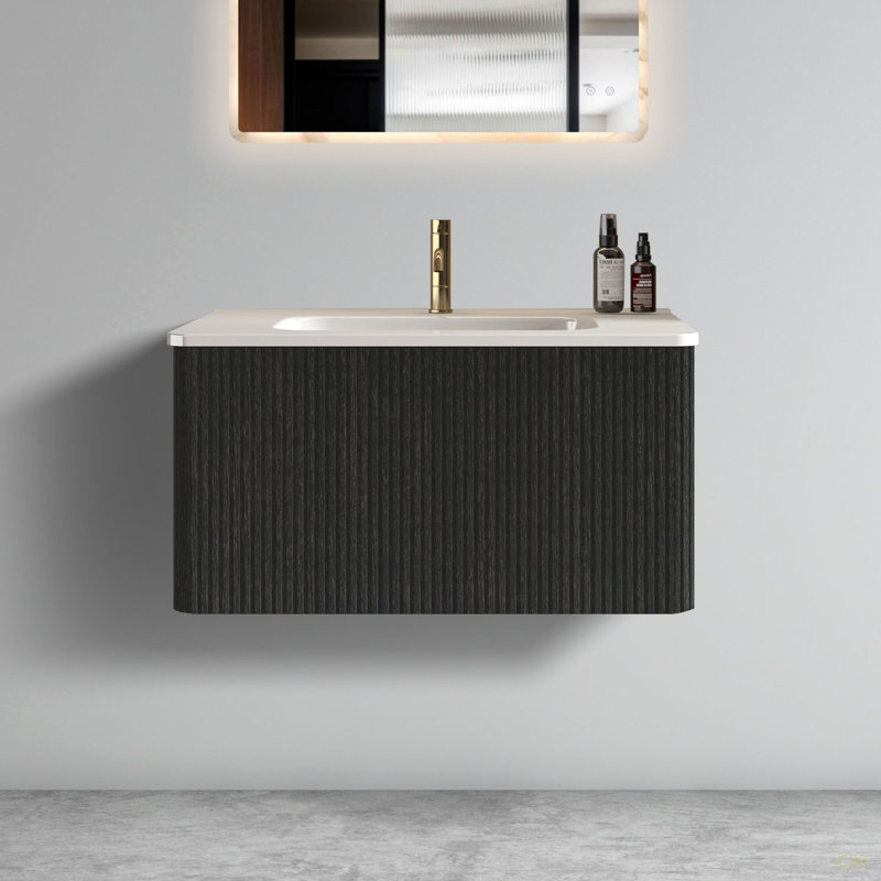 Meuble-lavabo flottant rayé 30 po avec lavabo en céramique, meuble-lavabo une pièce sans drain, pré-assemblé, 30"