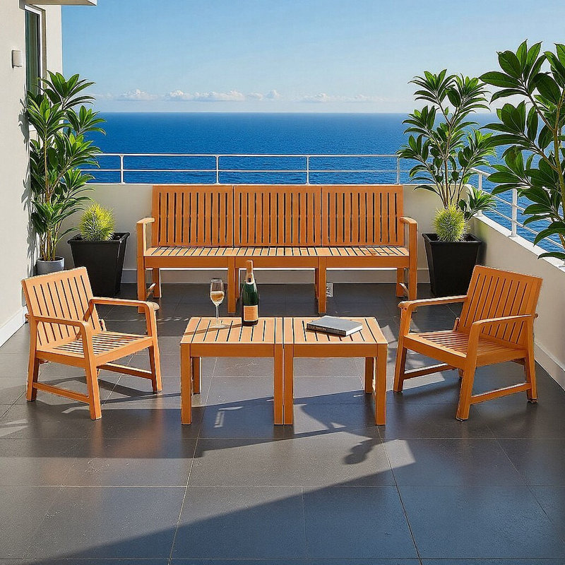 5-Piece Premium Indoor/Outdoor Conversation Set - All-Weather PP Construction with Nesting Tables​, Orange