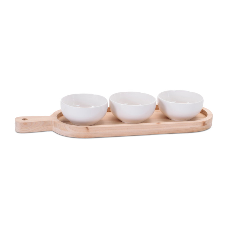 Ensemble de bols en céramique avec plateau en bois L 17 po