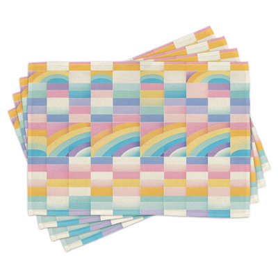 Ambesonne Colorful Place Mats Set of 4 Pastel Rainbow Checkered Standard Ceil Blue Pink Orange -  ser_sd1831