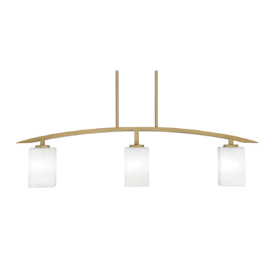Luminaire pour îlot de cuisine 3 lumières kurve au fini laiton nouvel âge avec verre mousseline blanc carré de 4 po