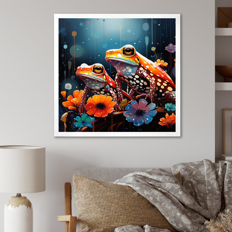 «Couple Toads At The Night», reproduction sur toile, H 16 po x l 16 po x P 1 po, Cadre simple blanc