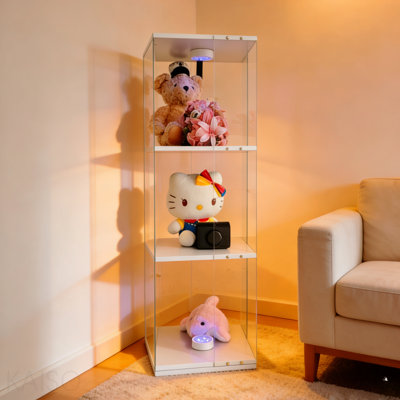 Rotatable Three-Layerr Cabinet Style Display Cabinet, Wine Cabinet, Storage Cabinet, With Remote Control Paipai Light, Adjustable Feet, Can Be Placed In The Living Room, Corridor,Color:White