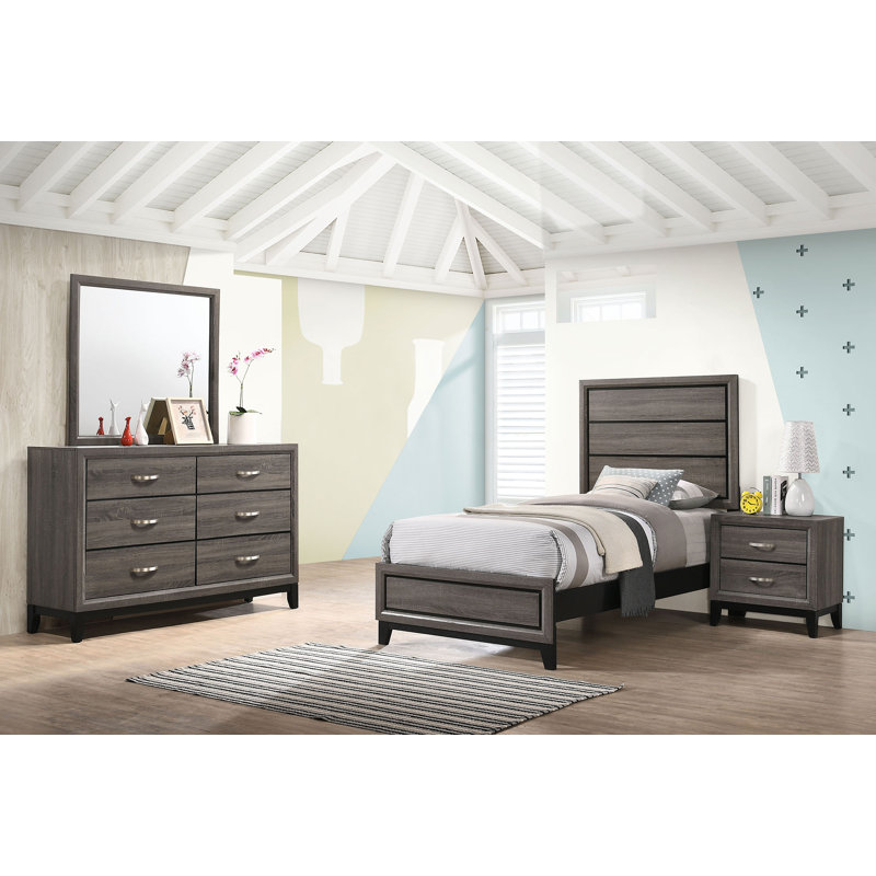 Ensemble de chambre à coucher simple 4 pièces Sayim Chêne gris, Twin