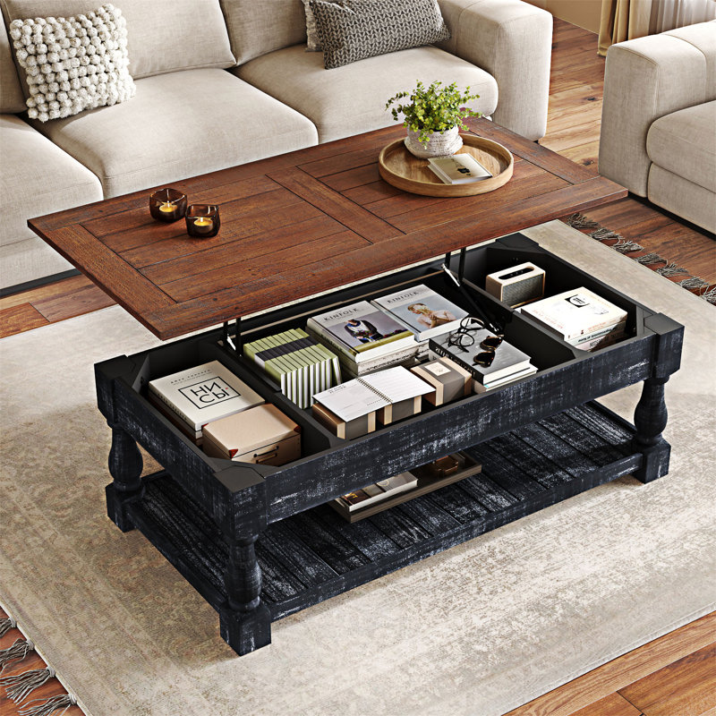 Table basse à plateau relevable avec rangement