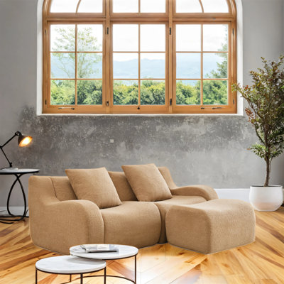 Soft Teddy Fabric Boneless Two-seater Sofa With An Ottoman