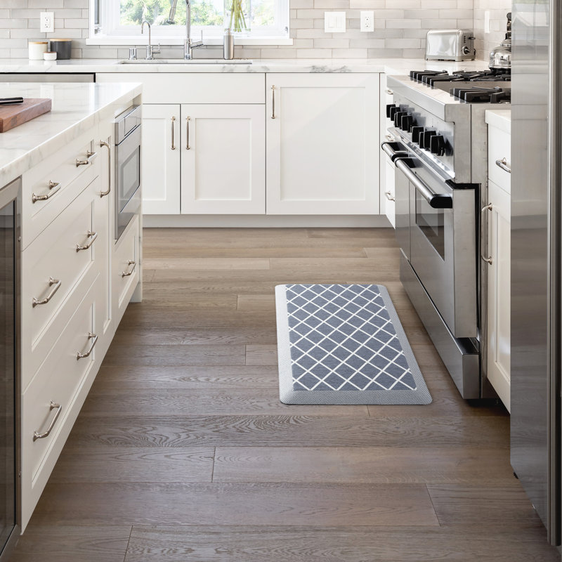Miles Blue and White Polyester Anti-Fatigue Kitchen Mat