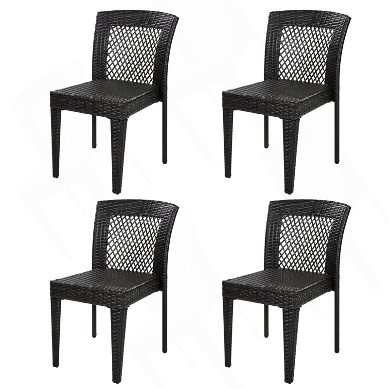 Ensemble de 4 chaises de salle à manger d'extérieur empilables avec rotin en PE résistant aux rayons UV et structure en acier, pour patio, jardin, balcon, supporte 400 lb