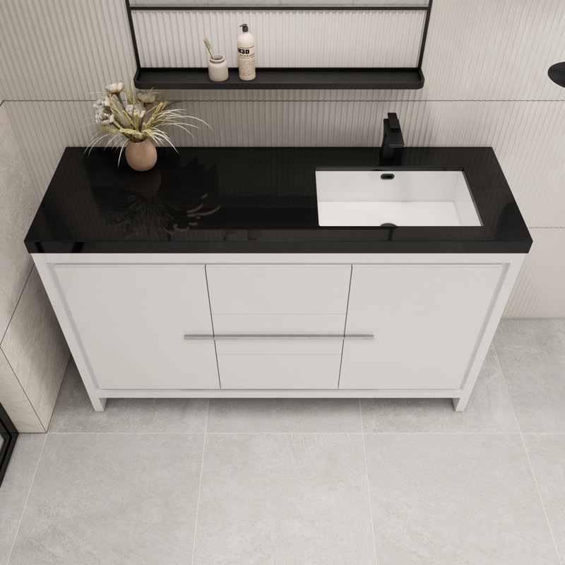 Ensemble de meuble-lavabo simple 60 po Enderlin, Blanc très luisant